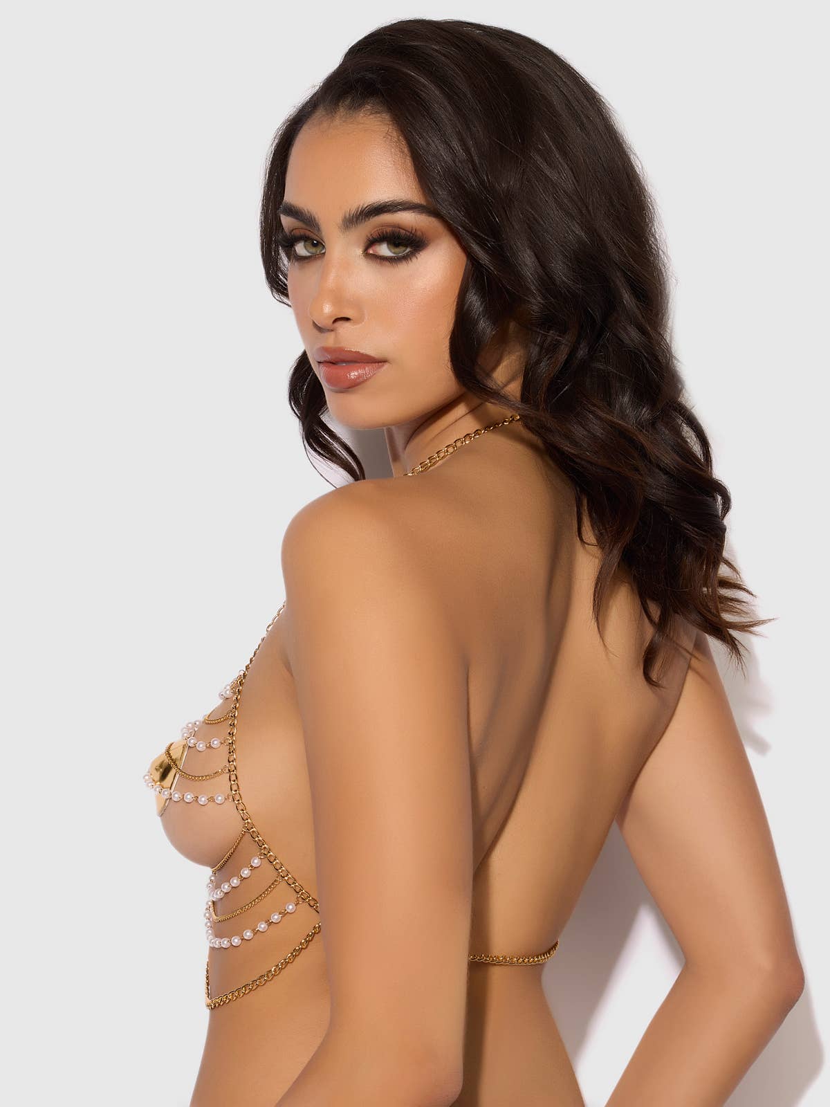 Pearl & Chain Draped Bralette Lingerie by House of Desire- The Nookie