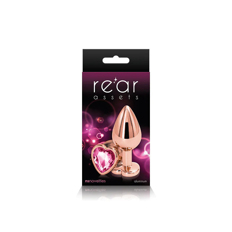 Medium Rose Gold Plug with Pink Heart Gem Dildo by NS Novelties- The Nookie