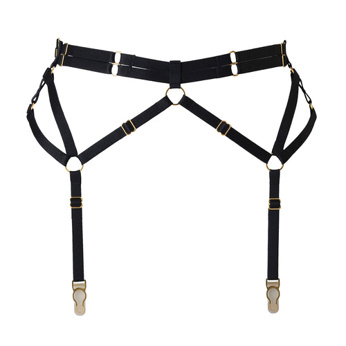  Adjustable Black Bondage Garter Belt with Gold Sliders Lingerie by Flash You & Me- The Nookie