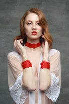 Red Bondage Choker with Gold Sliders and Ring Lingerie by Flash You & Me- The Nookie