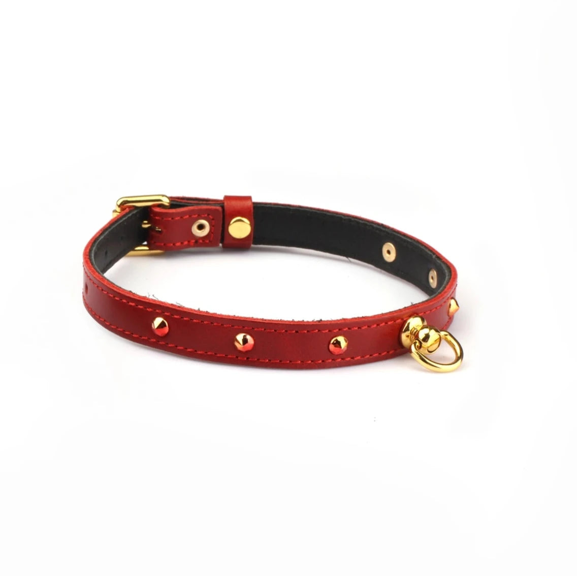 Luxury Red Leather Gemstone Choker with O-Ring Kink by Liebe Seele- The Nookie