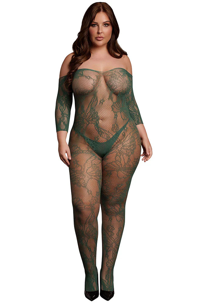  Le Désir Green Long-Sleeved Lace Bodystocking Lingerie by Shots- The Nookie