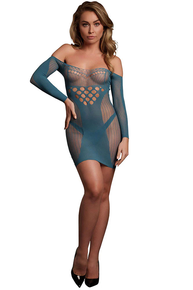  Le Désir Blue Long-Sleeved Mini Dress Lingerie by Shots- The Nookie