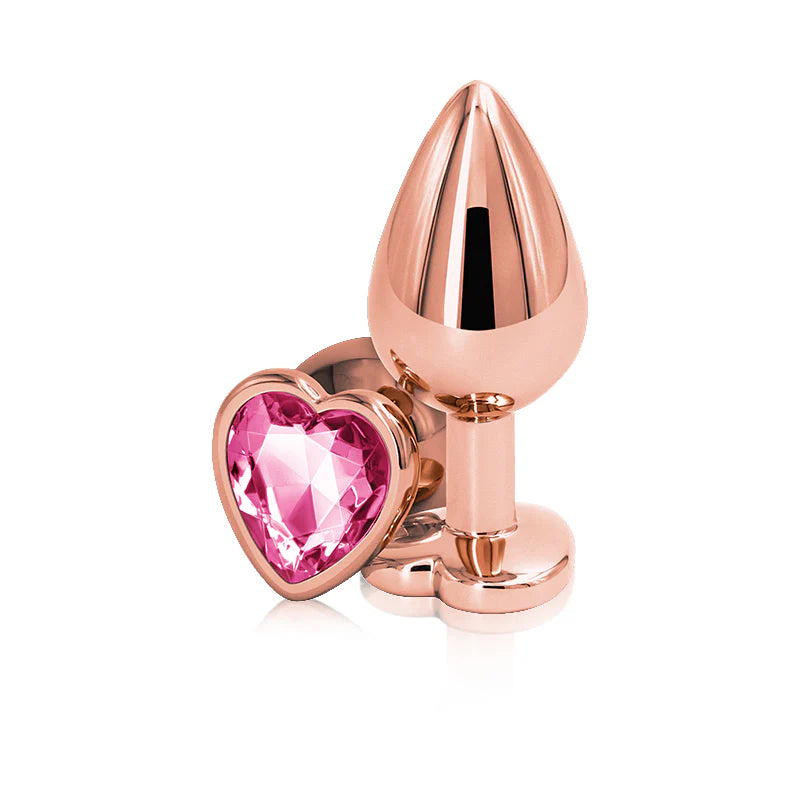Medium Rose Gold Plug with Pink Heart Gem Dildo by NS Novelties- The Nookie