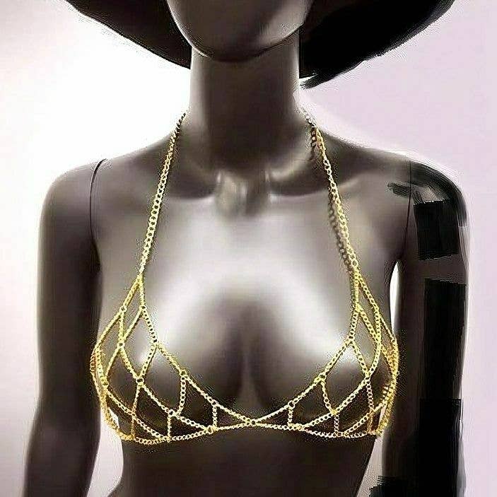  Chain Net Bra Body Chain in Gold Lingerie by Diacly- The Nookie