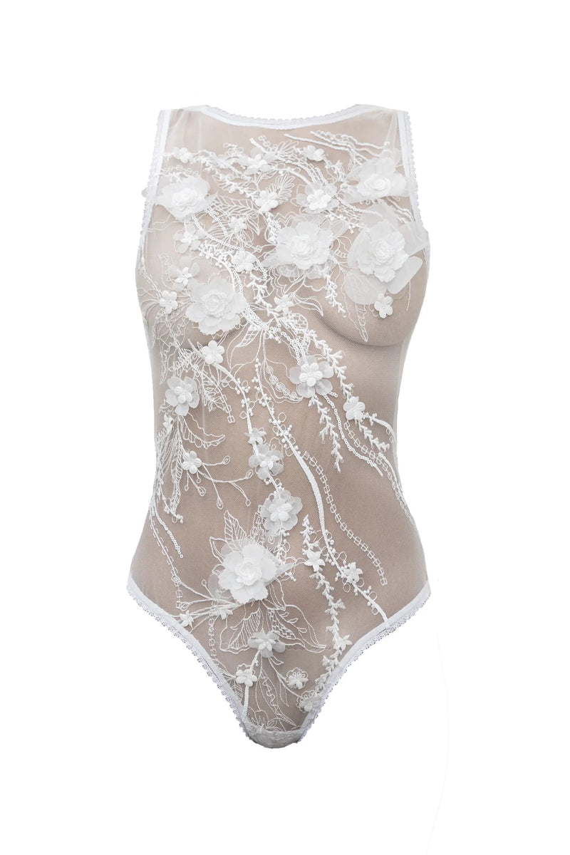  Amber 3D Flower Embroidered Bodysuit Lingerie by Carol Coelho Intimates- The Nookie