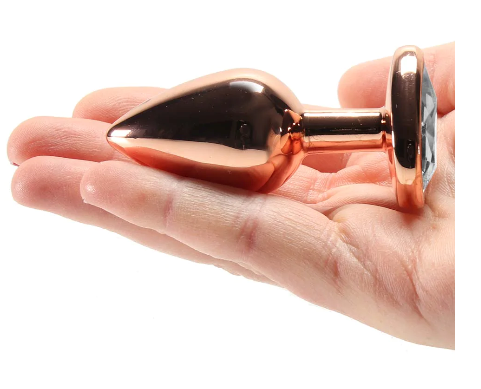  Small Rose Gold Plug with Clear Heart Gem Dildo by NS Novelties- The Nookie