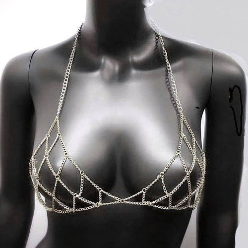  Chain Net Bra Body Chain in Silver Lingerie by Diacly- The Nookie