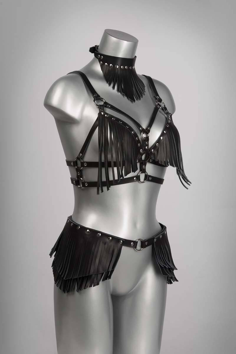  Boho Kink Leather Skirt Fringe Lingerie by Voyeur X- The Nookie