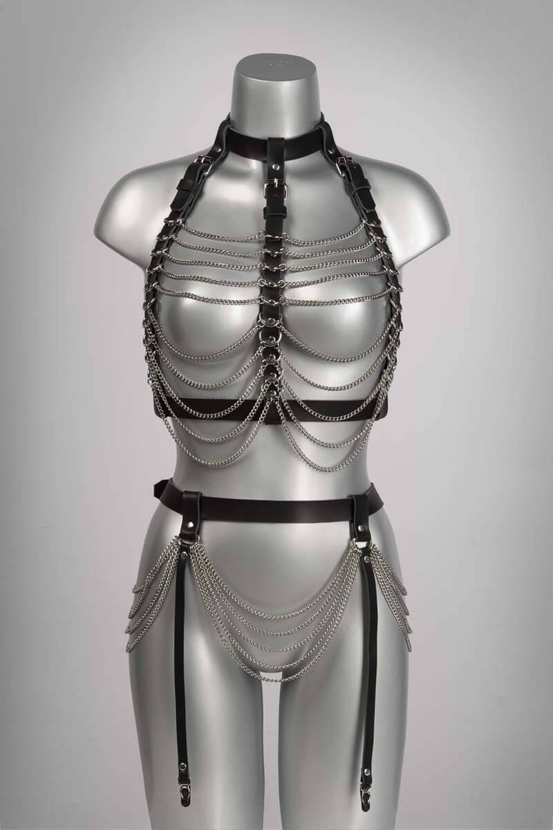  Fascinate Chain Leather Harness Lingerie by Voyeur X- The Nookie