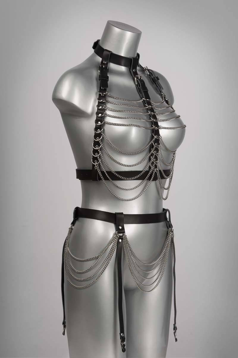  Fascinate Chain Leather Harness Lingerie by Voyeur X- The Nookie