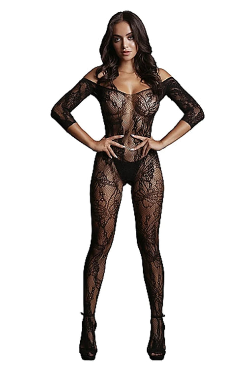 OS Le Désir Black Lace Sleeved Bodystocking Lingerie by Shots- The Nookie